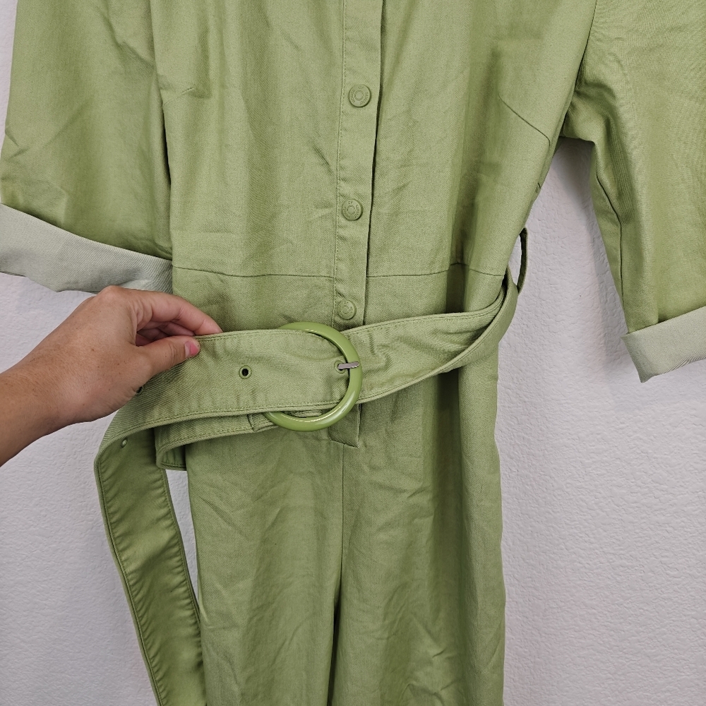 House Of Sunny NWT Golden Years Lime Green Belted 3/4 Sleeves Jumpsuit Sz 8 - Picture 7 of 15